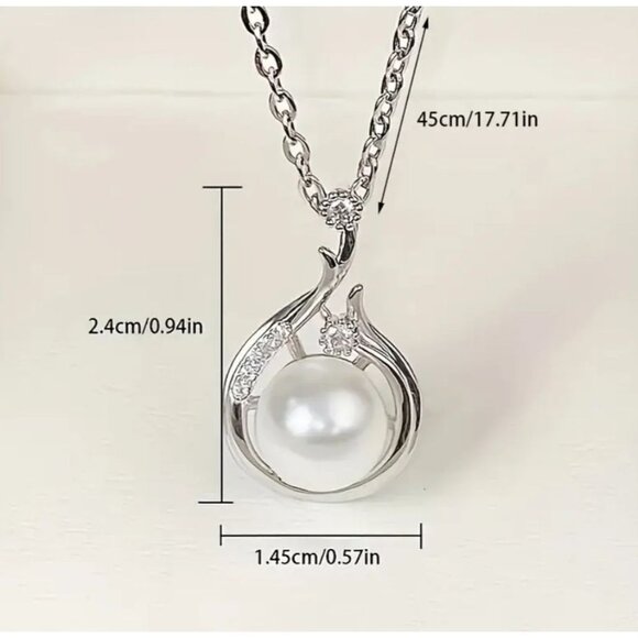 Copper Silver Faux Pearl Pendant Chain Gift - Picture 4 of 4